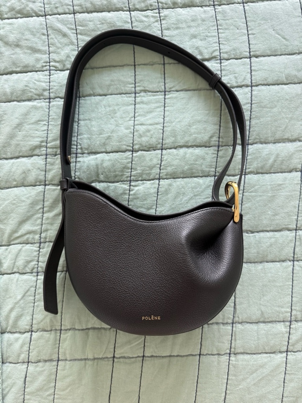 Polène Tonca Textured Black Leather with Gold Hardware